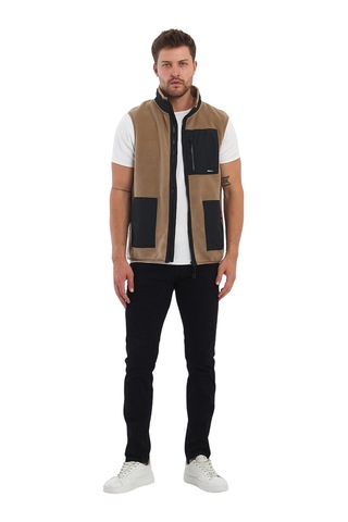 Adams Erkek Polar Kolsuz Çift Renk Yelek 3 Cepli Comfort Fit Kahverengi
