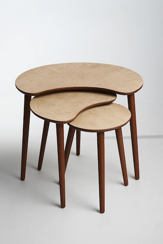 Berlin 3'lü Zigon Sehpa &100 Mdf Traverten