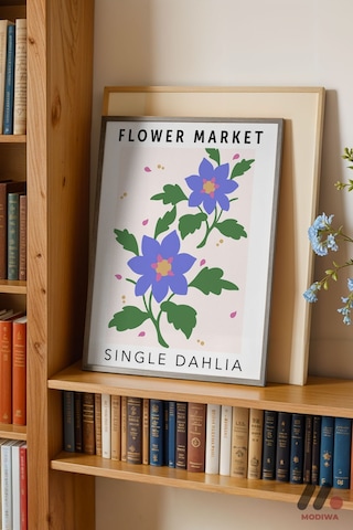 Flower Market Dahlia Posteri, Siyah Çerçeveli Duvar Tablosu - Ev Dekorasyonu