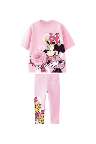 Lolliboomkids Kız Çocuk 3d Aplike Çiçek Detaylı Alt Üst Takım Baskı Desen T-shirt Tayt 2 Parça Flower Çok Renkli