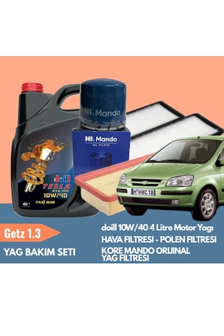 Getz 1.3 Periyodik Bakım Seti Doill 10w40 4l Motor Yağı Orijinal Kore Mando Yağ Filtresi Yerli Hava & Polen Filtresi Yağ Bakım Paketi