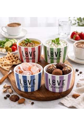 Arvale Love Yourself 4'lü Seramik Kase 8 Cm - Tatlı, Granola Ve Dondurma Sunum Kasesi Diğer