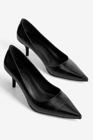 Mubiano Kadın Stiletto Sivri Burun Kroko Desenli Topuklu Ayakkabı Dahlia Siyah