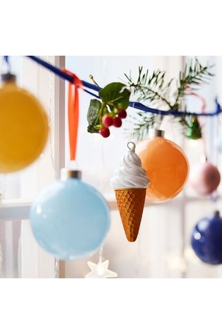 Ikea Vınterfınt Ağaç Süsü, Sarı-beyaz, 11.5 Cm, Dondurma