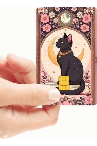 Siyah Kedi Ve Ay Temalı Mistik Dekoratif Kredi Ve Banka Kartı Kaplama Sticker Standart Siyah Kedi Ve Ay Temalı Mistik Dekoratif Kredi Ve Banka Kartı Kaplama Sticker Standart