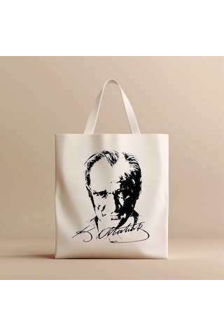 Atatürk Portre Ve İmzalı Bez Çanta - Hobi Hediye Çok Renkli