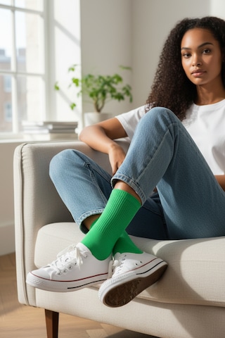 Socks Stores 6 Çift Unisex Renkli Pamuklu Soket Çorap - Renkli Tenis Boy Çorap Yeşil