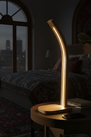 Reflekta Doğal Ahşap Dokunmatik Lambader Kitap Okuma Işığı Komodin Üstü Modern Masa Üstü Led Kahverengi
