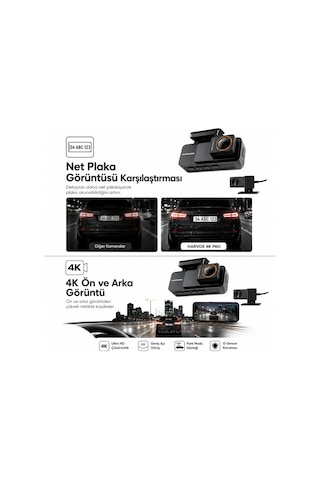 Bagajon 4k Pro Ultra Hd Wifi Gps Adas Araç İçi Kamera Yapay Zeka, Gece Görüşü, G-sensör, 24 Saat Park Modu, Ön + Arka Kamera