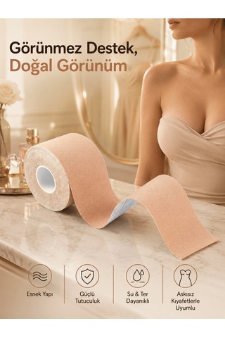 Erdo01ticaret Toparlayıcı Göğüs Bandı Şekillendirici Ten Rengine Uygun Esnek Hassas Ciltlere Uygun Bordo - Krem