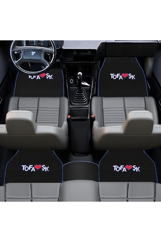 Tofaş Şahin Doğan Kartal Uyumlu Siyah Halı Paspas 5'li Set Mavi Şeritli Nakışlı Oto Paspas Takımı