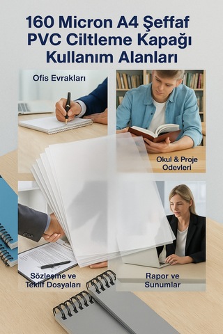 160 Micron A4 Şeffaf Pvc Ciltleme Kapağı Dayanıklı & Profesyonel Sunum Kapakları