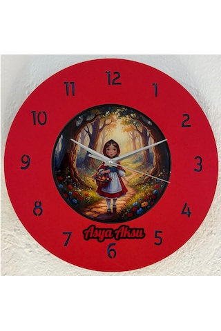 Kişiye Özel İsimli Çocuk Odası Duvar Saati Epoksi Dolgulu 35 Cm Masallar Serisi Kırmızı
