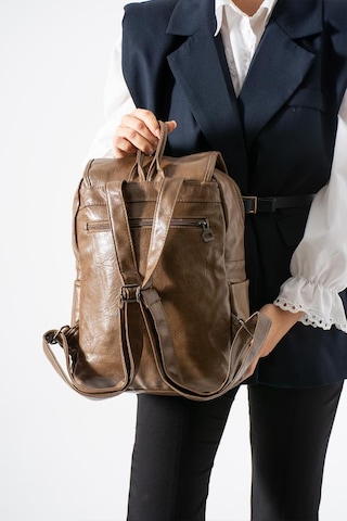 Baginn Y.suni Deri Kadın Sırt Çantası Vegan Deri Bayan Sırt Çantası 30 20 Cm Yumuşak Doku Çok Cepli Vizon