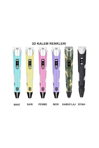 Mavi Renk 3D Pen Kalem Yazıcı ve 150 M Pla Filament 25 Renk x 6 M