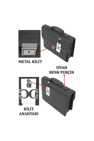 Case Club El Omuz Çantası & Laptop Bölmeli Evrak Çantası 15,6 İnç Kilit Mekanizmalı Siyah