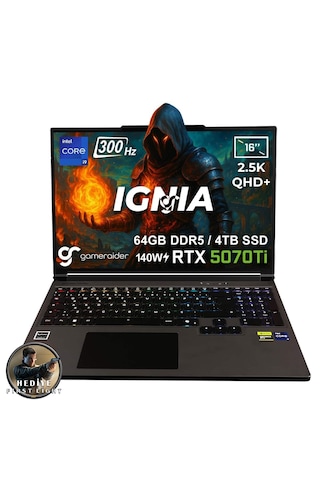 GameRaider IGNIA GR16-2 i9-14900HX 64 GB 4 TB SSD RTX5070Ti 16" Free Dos Dizüstü Bilgisayar