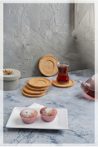 Bambu Çay Tabağı 6'lı Set - Doğal Ahşap Çay Bardak Altlığı 00105