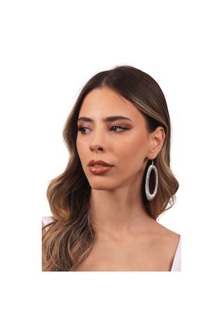 Kadın Antik Gümüş Kaplama Sallantılı Model Kabartma Dokulu Oval Küpe Gümüş