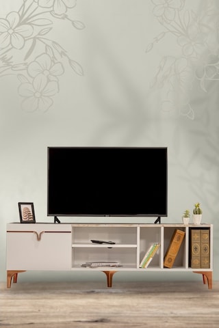 White Tv Ünitesi - Beyaz/Ceviz 160 Cm 2 Kapaklı + 2 Raflı Tv Sehp