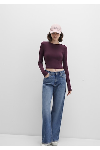 Mavi - Uzun Kollu Bordo Crop Basic Tişört 1612822-70434 Bordo
