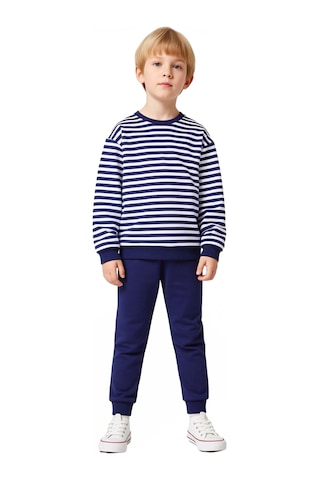 Ersefa Çocuklar İçin Konforlu Regular Fit Çizgili Örme Pijama Takımı Kal Lacivert