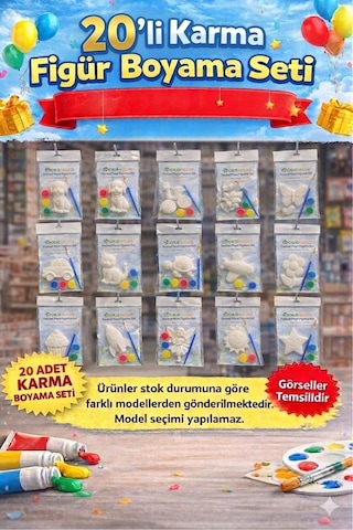 20 Li Boyama Seti Eğlenceli Aktivite Paketi - Boya Ve Fırçalı Ful Set