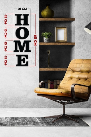 Home Yazısı Dekoratif Ahşap Duvar Dekoru - Ev Süsü - Duvar Dekorasyon Siyah