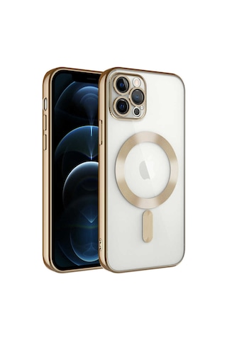 Apple Uyumlu iPhone 13 Pro Uyumlu Kamera Korumalı Magsafe Wireless Şarj Özellikli Tchs Demre Kılıf-gold Gold -