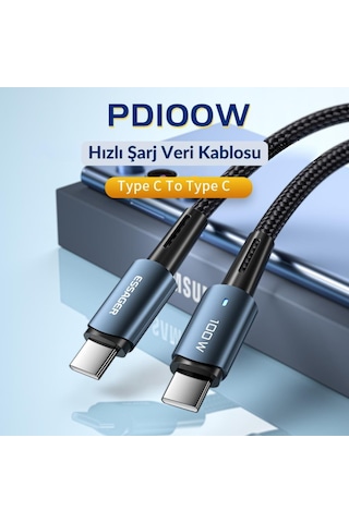 Essager 100w 5a Type C To Type C Süper Hızlı Şarj Ve Data Kablosu, Kopmaz Örgü Tipi Süper Dayanıklı Kablo 1 Metre 1 Adet