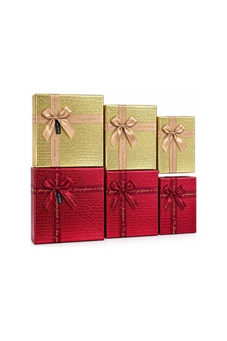3pcs D.dörtgen Parlak Mix Renkli - Kabartma Desen Karton Hediye Kutusu Kurdelalı 33x24.5-28.5x20.5-24x16.5cm 5580