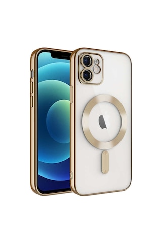 Apple Uyumlu iPhone 11 Mag Safe Özellikli Lens Korumalı Logo Gösteren Şeffaf Silikon Kılıf - Lila