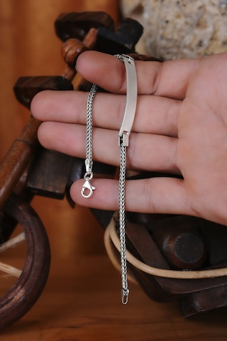 Encili Silver 925 Ayar Gümüş Tilki Kuyruğu Zincirli Plaka Bileklik