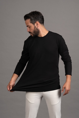 Regular Fit Bisiklet Yaka Rayon Kumaş Full Likralı Uzun Kol Sweatshirt Siyah