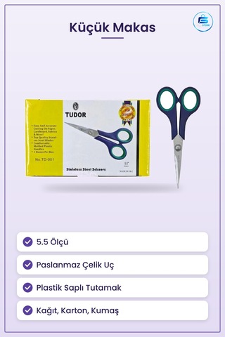 Küçük Makas 5.5 Paslanmaz Çelik Kırtasiye Ofis Okul Kumaş Kağıt K