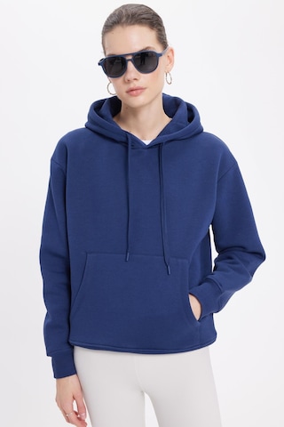 Tudors Kadın Oversize Geniş Kesim Pamuklu Yumuşak Dokulu İçi Polarlı Basic Lacivert Kapüşonlu Sweatshirt-42087 Lacivert