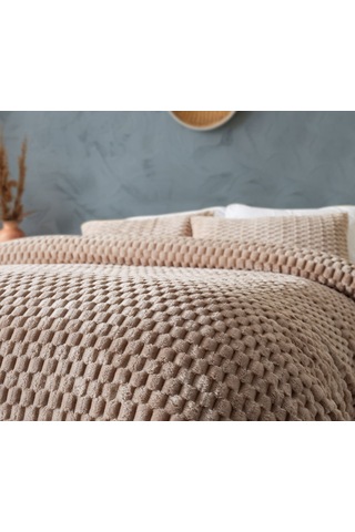 Doqu Petek Battaniye Seti Çift Kişilik Bej Diğer