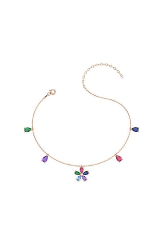 İndigo Takı Renkli Taş Çiçek Rose Gümüş Halhal Çok Renkli