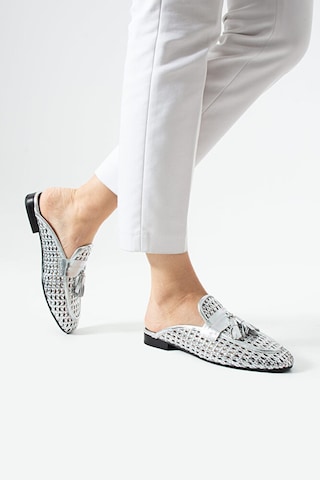 Dericia Shoes Fable Hakiki Deri Günlük Rahat Kadın Terlik Gümüş