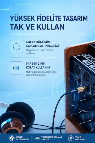 3.5mm Dişi - 6.35mm Erkek Ses Dönüştürücü Adaptör, Stereo Jak Çevirici, Kulaklık Mikrofon Hoparlör Amfi Mikser Uyumlu, Altın Kaplama, Metal Gövde, Tak Çalıştır S310