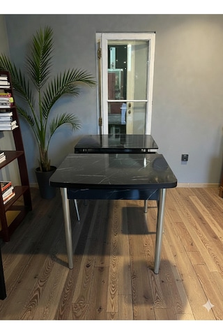 Msy Home Traverten/sonomo/siyah Mermer Gold/krom Ayaklı Mdf 80 130 Kelebek Açılabilr Yemek Masası Siyah Mermer Krom