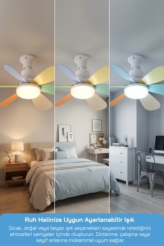 Sf-7708 3 Led Aydınlatmalı Sessiz Tavan Vantilatörü Kumandalı 6 Kanatlı