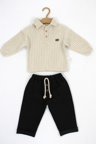 Babyhola Polo Yaka Bayramlık Erkek Bebek İkili Alt Üst Takım Set 2222 Füme