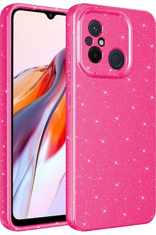 Xiaomi Redmi 12c Kılıf Kamera Korumalı Simli Lüks Zore Koton Kapak Pembe Koyu