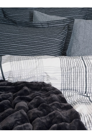 Cotton Box Çift Kişilik Trim Battaniyeli Nevresim Takımı Smooth Siyah