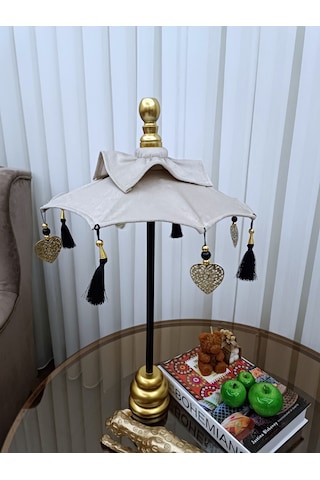Handmade Dekoartif Bali Şemsiye Krem Kadife 60 Cm 09 Bali