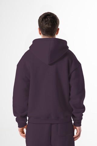 Flaw Nakışlı Zip Hoodie-28828 Mürdüm