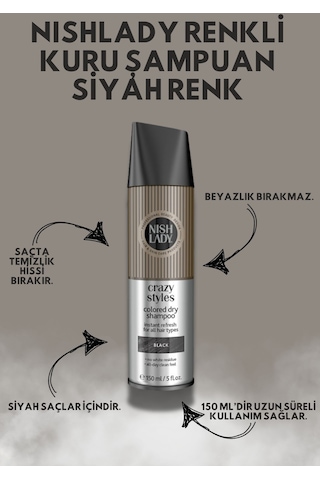 Nıshlady Renkli Kuru Şampuan Siyah Renk 150 Ml