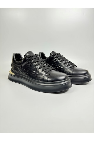 Daytex Hakiki Deri Kroko Baskılı Eva Taban Premium Erkek Sneaker Siyah