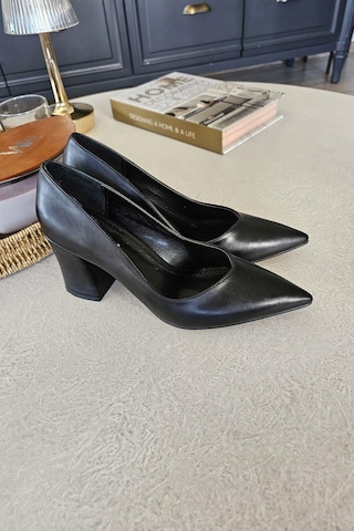 10 1817 Topukla Kadın Kalın Topuklu Stiletto Ayakkabı Siyah